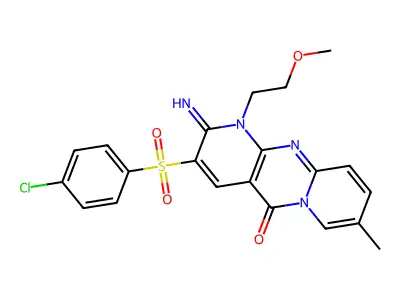 3-[(4-chlorophenyl)sulfonyl]-2-imino-1-(2-methoxyethyl)-8-methyl-1,6-dihydropy ridino[1,2-a]pyridino[2,3-d]pyrimidin-5-one structure