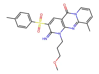 2-imino-1-(3-methoxypropyl)-10-methyl-3-[(4-methylphenyl)sulfonyl]-1,2-dihydro-5H-dipyrido[1,2-a:2',3'-d]pyrimidin-5-one structure