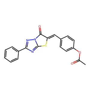 4-((6-Oxo-2-PH(1,3)thiazolo(3,2-B)(1,2,4)triazol-5(6H)-ylidene)ME)phenyl acetate structure