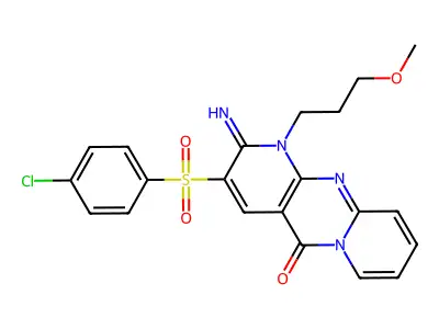 3-[(4-chlorophenyl)sulfonyl]-2-imino-1-(3-methoxypropyl)-1,2-dihydro-5H-dipyrido[1,2-a:2',3'-d]pyrimidin-5-one structure