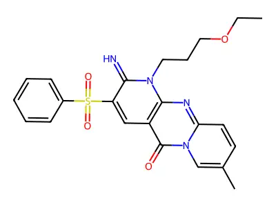 1-(3-ethoxypropyl)-2-imino-8-methyl-3-(phenylsulfonyl)-1,2-dihydro-5H-dipyrido[1,2-a:2',3'-d]pyrimidin-5-one structure