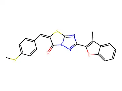 (5E)-2-(3-methyl-1-benzofuran-2-yl)-5-[4-(methylsulfanyl)benzylidene][1,3]thiazolo[3,2-b][1,2,4]triazol-6(5H)-one structure