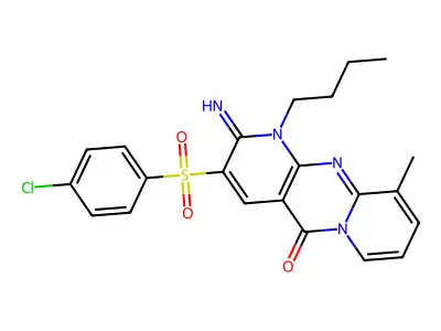 1-Butyl-3-((4-chlorophenyl)sulfonyl)-2-imino-10-methyl-1H-dipyrido[1,2-a:2',3'-d]pyrimidin-5(2H)-one structure