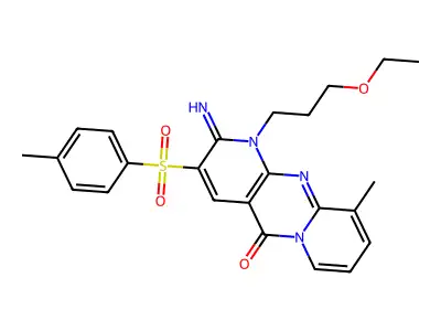 1-(3-ethoxypropyl)-2-imino-10-methyl-3-[(4-methylphenyl)sulfonyl]-1,2-dihydro-5H-dipyrido[1,2-a:2',3'-d]pyrimidin-5-one structure