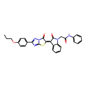 2-{(3Z)-2-oxo-3-[6-oxo-2-(4-propoxyphenyl)[1,3]thiazolo[3,2-b][1,2,4]triazol-5(6H)-ylidene]-2,3-dihydro-1H-indol-1-yl}-N-phenylacetamide structure