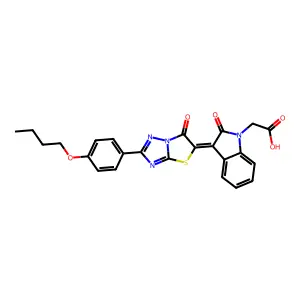 2-(3-(2-(4-Butoxyphenyl)-6-oxothiazolo[3,2-b][1,2,4]triazol-5(6H)-ylidene)-2-oxoindolin-1-yl)acetic acid structure