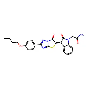 2-{(3Z)-3-[2-(4-butoxyphenyl)-6-oxo[1,3]thiazolo[3,2-b][1,2,4]triazol-5(6H)-ylidene]-2-oxo-2,3-dihydro-1H-indol-1-yl}acetamide structure