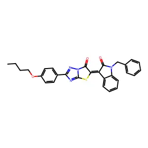 (3Z)-1-benzyl-3-[2-(4-butoxyphenyl)-6-oxo[1,3]thiazolo[3,2-b][1,2,4]triazol-5(6H)-ylidene]-1,3-dihydro-2H-indol-2-one structure
