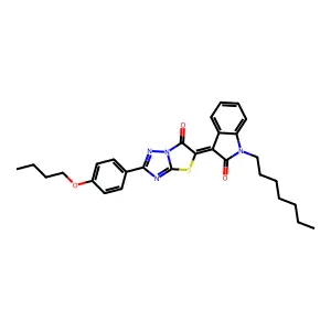 (3Z)-3-[2-(4-butoxyphenyl)-6-oxo[1,3]thiazolo[3,2-b][1,2,4]triazol-5(6H)-ylidene]-1-heptyl-1,3-dihydro-2H-indol-2-one structure