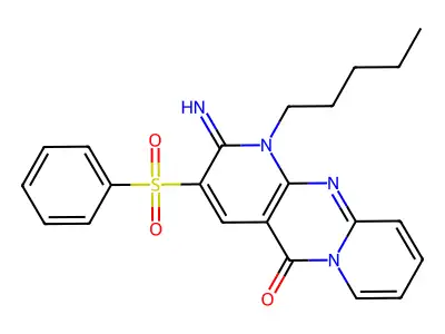 2-imino-1-pentyl-3-(phenylsulfonyl)-1,2-dihydro-5H-dipyrido[1,2-a:2,3-d]pyrimidin-5-one structure