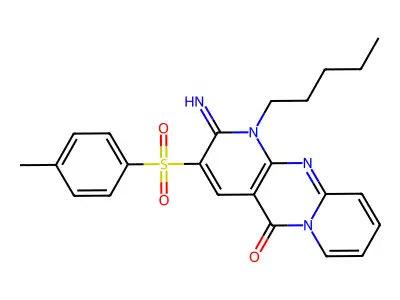 2-imino-3-[(4-methylphenyl)sulfonyl]-1-pentyl-1,2-dihydro-5H-dipyrido[1,2-a:2',3'-d]pyrimidin-5-one structure