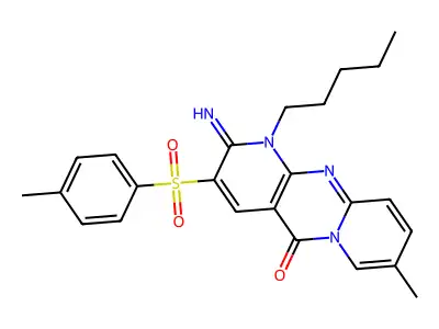 2-imino-8-methyl-3-[(4-methylphenyl)sulfonyl]-1-pentyl-1,2-dihydro-5H-dipyrido[1,2-a:2,3-d]pyrimidin-5-one structure