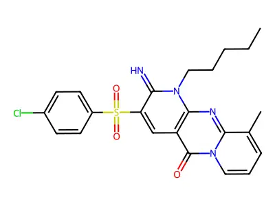 3-((4-Chlorophenyl)sulfonyl)-2-imino-10-methyl-1-pentyl-1H-dipyrido[1,2-a:2',3'-d]pyrimidin-5(2H)-one structure