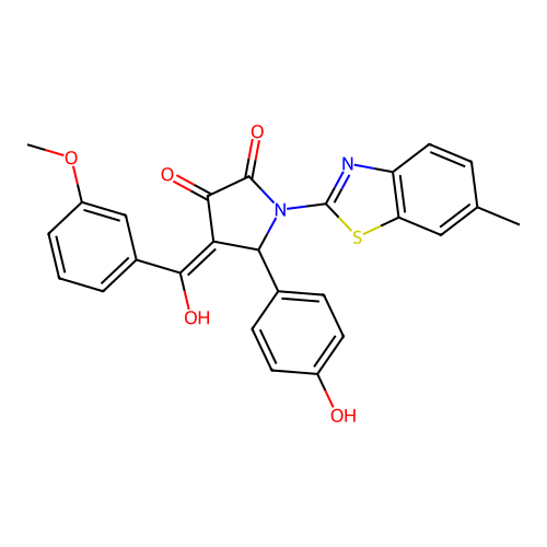 (4E)-4-[hydroxy(3-methoxyphenyl)methylidene]-5-(4-hydroxyphenyl)-1-(6-methyl-1,3-benzothiazol-2-yl)pyrrolidine-2,3-dione structure