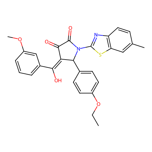 (4E)-5-(4-ethoxyphenyl)-4-[hydroxy(3-methoxyphenyl)methylidene]-1-(6-methyl-1,3-benzothiazol-2-yl)pyrrolidine-2,3-dione structure