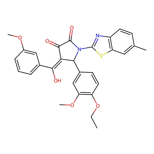 (4E)-5-(4-ethoxy-3-methoxyphenyl)-4-[hydroxy(3-methoxyphenyl)methylidene]-1-(6-methyl-1,3-benzothiazol-2-yl)pyrrolidine-2,3-dione structure