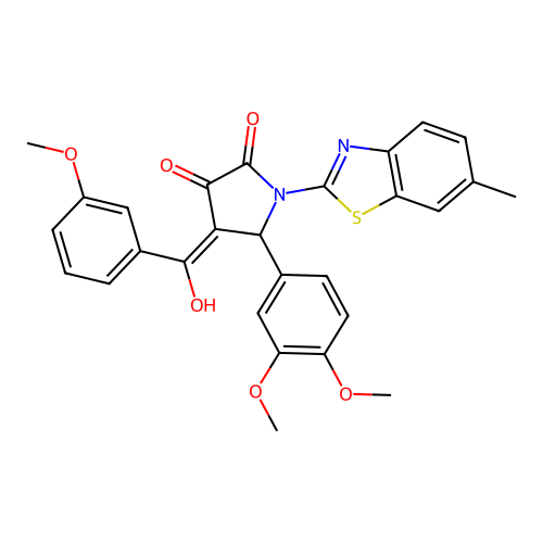 (4E)-5-(3,4-dimethoxyphenyl)-4-[hydroxy(3-methoxyphenyl)methylidene]-1-(6-methyl-1,3-benzothiazol-2-yl)pyrrolidine-2,3-dione structure