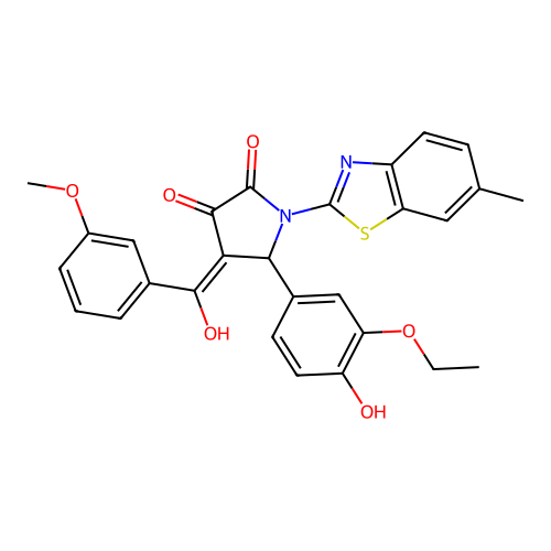(4E)-5-(3-ethoxy-4-hydroxyphenyl)-4-[hydroxy(3-methoxyphenyl)methylidene]-1-(6-methyl-1,3-benzothiazol-2-yl)pyrrolidine-2,3-dione structure