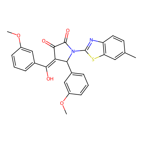 (4E)-4-[hydroxy(3-methoxyphenyl)methylidene]-5-(3-methoxyphenyl)-1-(6-methyl-1,3-benzothiazol-2-yl)pyrrolidine-2,3-dione structure
