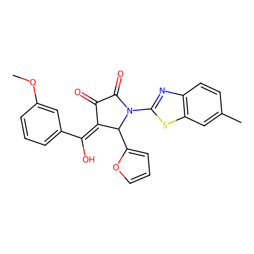 (4E)-5-(furan-2-yl)-4-[hydroxy(3-methoxyphenyl)methylidene]-1-(6-methyl-1,3-benzothiazol-2-yl)pyrrolidine-2,3-dione structure