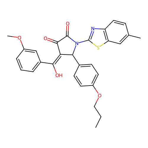 (4E)-4-[hydroxy(3-methoxyphenyl)methylidene]-1-(6-methyl-1,3-benzothiazol-2-yl)-5-(4-propoxyphenyl)pyrrolidine-2,3-dione structure