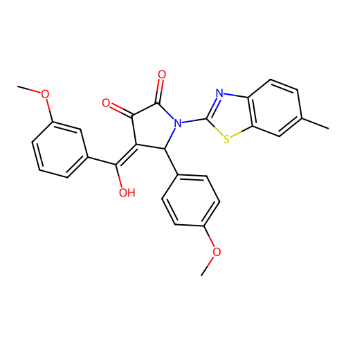 (4E)-4-[hydroxy(3-methoxyphenyl)methylidene]-5-(4-methoxyphenyl)-1-(6-methyl-1,3-benzothiazol-2-yl)pyrrolidine-2,3-dione structure