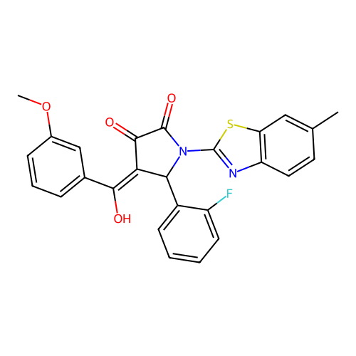 (4E)-5-(2-fluorophenyl)-4-[hydroxy(3-methoxyphenyl)methylidene]-1-(6-methyl-1,3-benzothiazol-2-yl)pyrrolidine-2,3-dione structure