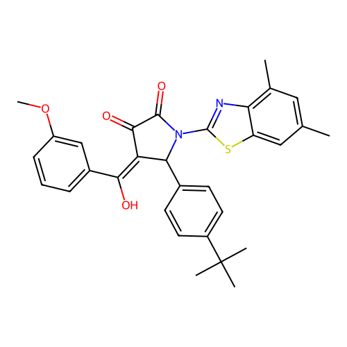 (4E)-5-(4-tert-butylphenyl)-1-(4,6-dimethyl-1,3-benzothiazol-2-yl)-4-[hydroxy(3-methoxyphenyl)methylidene]pyrrolidine-2,3-dione structure