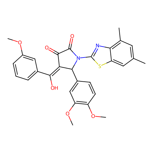 (4E)-5-(3,4-dimethoxyphenyl)-1-(4,6-dimethyl-1,3-benzothiazol-2-yl)-4-[hydroxy(3-methoxyphenyl)methylidene]pyrrolidine-2,3-dione structure