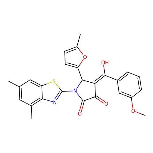 (4E)-1-(4,6-dimethyl-1,3-benzothiazol-2-yl)-4-[hydroxy(3-methoxyphenyl)methylidene]-5-(5-methylfuran-2-yl)pyrrolidine-2,3-dione structure