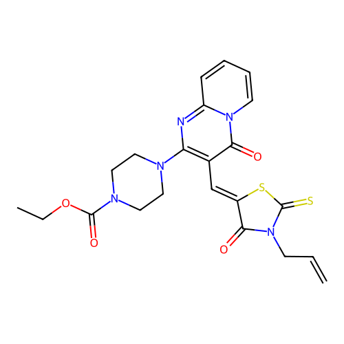 ethyl 4-(4-oxo-3-{(Z)-[4-oxo-3-(prop-2-en-1-yl)-2-thioxo-1,3-thiazolidin-5-ylidene]methyl}-4H-pyrido[1,2-a]pyrimidin-2-yl)piperazine-1-carboxylate structure