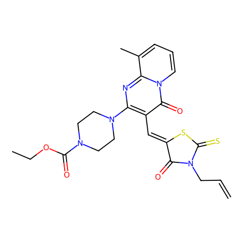 ethyl 4-(9-methyl-4-oxo-3-{(Z)-[4-oxo-3-(prop-2-en-1-yl)-2-thioxo-1,3-thiazolidin-5-ylidene]methyl}-4H-pyrido[1,2-a]pyrimidin-2-yl)piperazine-1-carboxylate structure