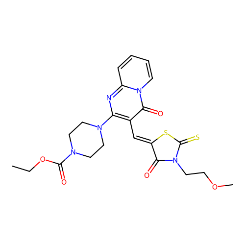 (Z)-ethyl 4-(3-((3-(2-methoxyethyl)-4-oxo-2-thioxothiazolidin-5-ylidene)methyl)-4-oxo-4H-pyrido[1,2-a]pyrimidin-2-yl)piperazine-1-carboxylate structure