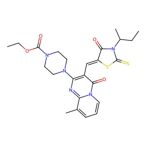 ethyl 4-(3-{(Z)-[3-(butan-2-yl)-4-oxo-2-thioxo-1,3-thiazolidin-5-ylidene]methyl}-9-methyl-4-oxo-4H-pyrido[1,2-a]pyrimidin-2-yl)piperazine-1-carboxylate structure