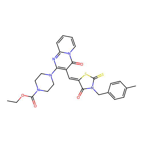 (Z)-ethyl 4-(3-((3-(4-methylbenzyl)-4-oxo-2-thioxothiazolidin-5-ylidene)methyl)-4-oxo-4H-pyrido[1,2-a]pyrimidin-2-yl)piperazine-1-carboxylate structure