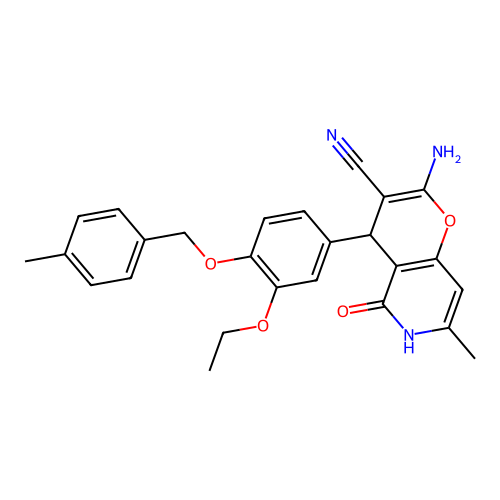 2-amino-4-{3-ethoxy-4-[(4-methylbenzyl)oxy]phenyl}-7-methyl-5-oxo-5,6-dihydro-4H-pyrano[3,2-c]pyridine-3-carbonitrile structure