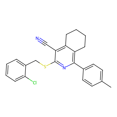 3-((2-chlorobenzyl)thio)-1-(p-tolyl)-5,6,7,8-tetrahydroisoquinoline-4-carbonitrile structure