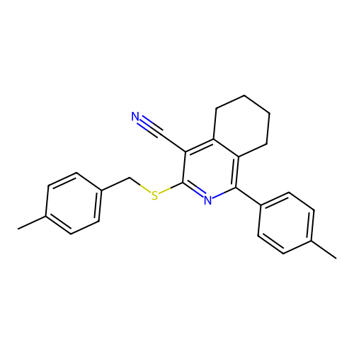 3-((4-methylbenzyl)thio)-1-(p-tolyl)-5,6,7,8-tetrahydroisoquinoline-4-carbonitrile structure