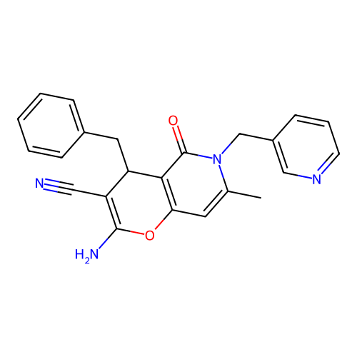 2-amino-4-benzyl-7-methyl-5-oxo-6-(pyridin-3-ylmethyl)-5,6-dihydro-4H-pyrano[3,2-c]pyridine-3-carbonitrile structure