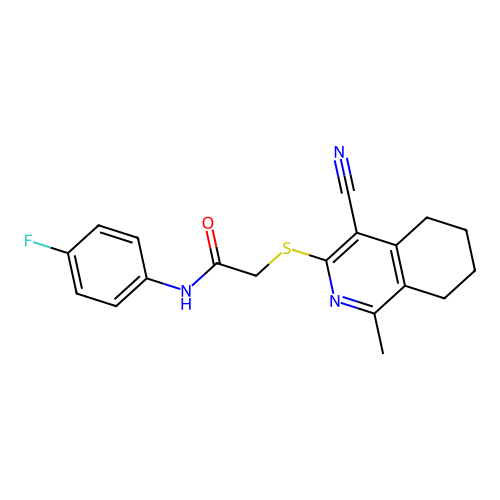 2-[(4-cyano-1-methyl-5,6,7,8-tetrahydroisoquinolin-3-yl)sulfanyl]-N-(4-fluorophenyl)acetamide structure