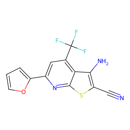 3-Amino-6-(furan-2-yl)-4-(trifluoromethyl)thieno[2,3-b]pyridine-2-carbonitrile structure