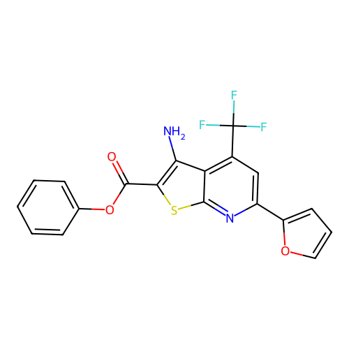 phenyl 3-amino-6-(furan-2-yl)-4-(trifluoromethyl)thieno[2,3-b]pyridine-2-carboxylate structure