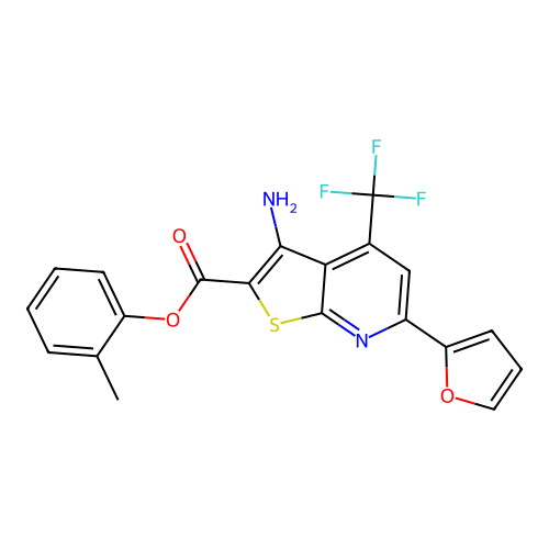 2-methylphenyl 3-amino-6-(furan-2-yl)-4-(trifluoromethyl)thieno[2,3-b]pyridine-2-carboxylate structure