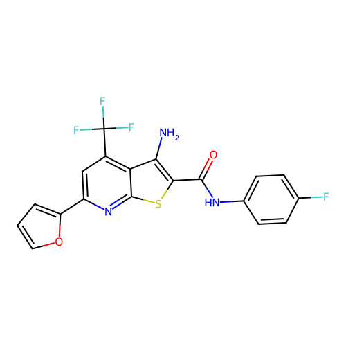 3-amino-N-(4-fluorophenyl)-6-(furan-2-yl)-4-(trifluoromethyl)thieno[2,3-b]pyridine-2-carboxamide structure