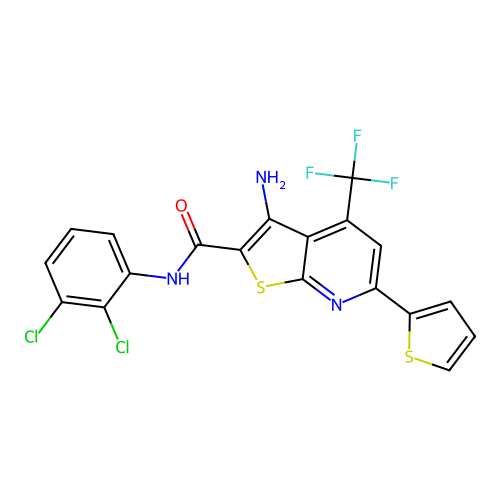 3-amino-N-(2,3-dichlorophenyl)-6-(thiophen-2-yl)-4-(trifluoromethyl)thieno[2,3-b]pyridine-2-carboxamide structure