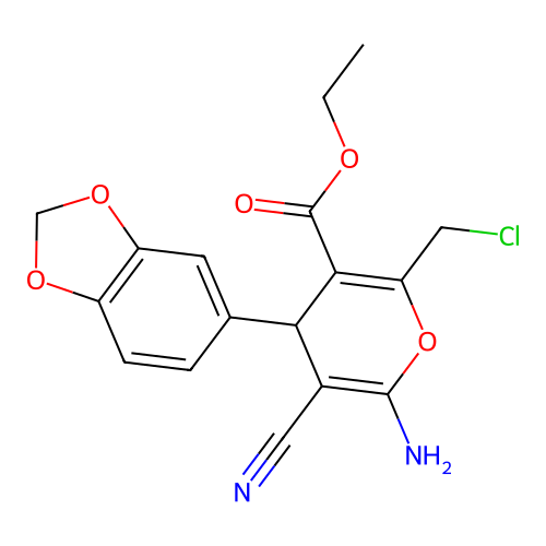 ethyl 6-amino-4-(1,3-benzodioxol-5-yl)-2-(chloromethyl)-5-cyano-4H-pyran-3-carboxylate structure