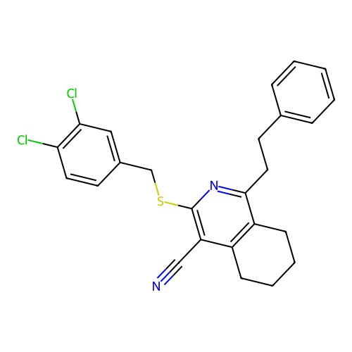 3-[(3,4-dichlorophenyl)methylsulfanyl]-1-phenethyl-5,6,7,8-tetrahydroisoquinoline-4-carbonitrile structure