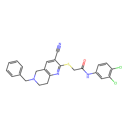 2-((6-benzyl-3-cyano-5,6,7,8-tetrahydro-1,6-naphthyridin-2-yl)thio)-N-(3,4-dichlorophenyl)acetamide structure