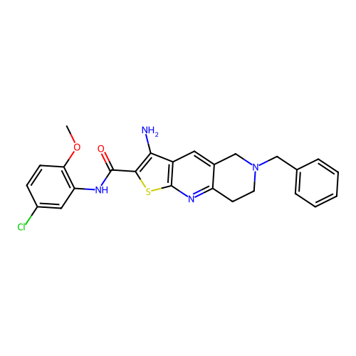 3-amino-6-benzyl-N-(5-chloro-2-methoxyphenyl)-5,6,7,8-tetrahydrothieno[2,3-b][1,6]naphthyridine-2-carboxamide structure