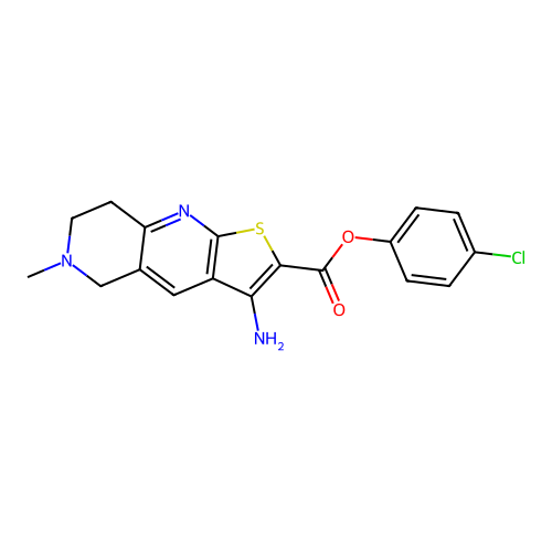4-chlorophenyl 3-amino-6-methyl-5,6,7,8-tetrahydrothieno[2,3-b][1,6]naphthyridine-2-carboxylate structure